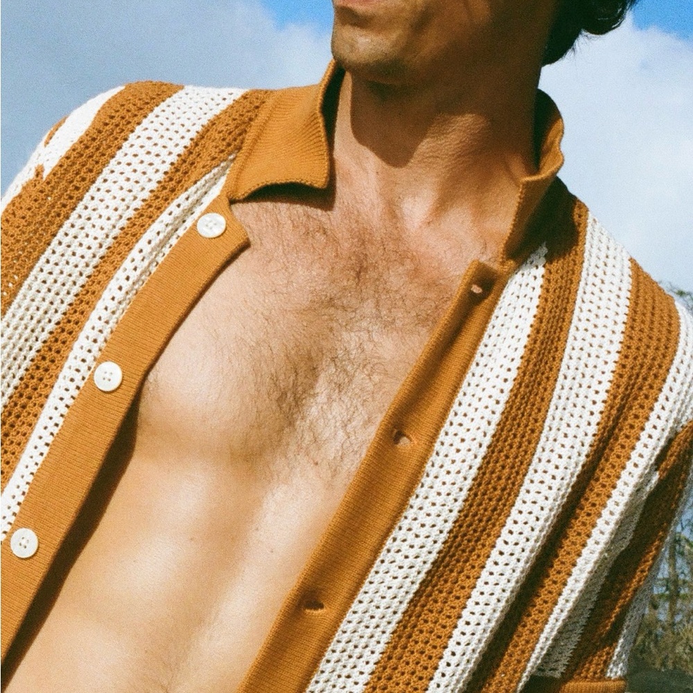 THE DOMINICA CROCHET SHIRT - BURNT SIENNA STRIPE